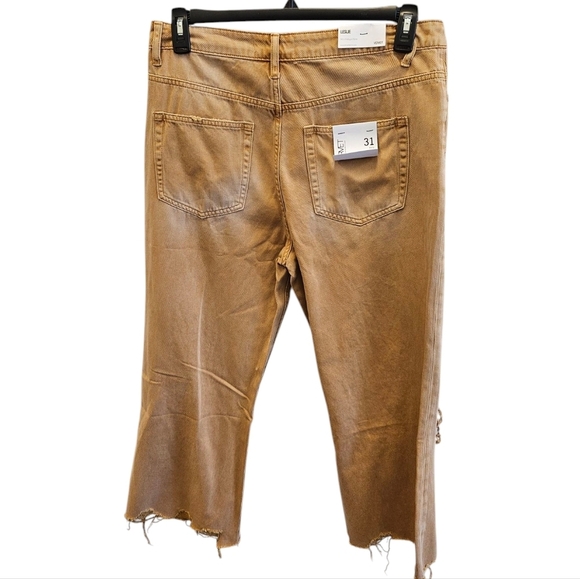 Vervet Leslie 90s Vintage Flare Distressed Cotton Jean Khaki Tan NEW - Picture 4 of 7